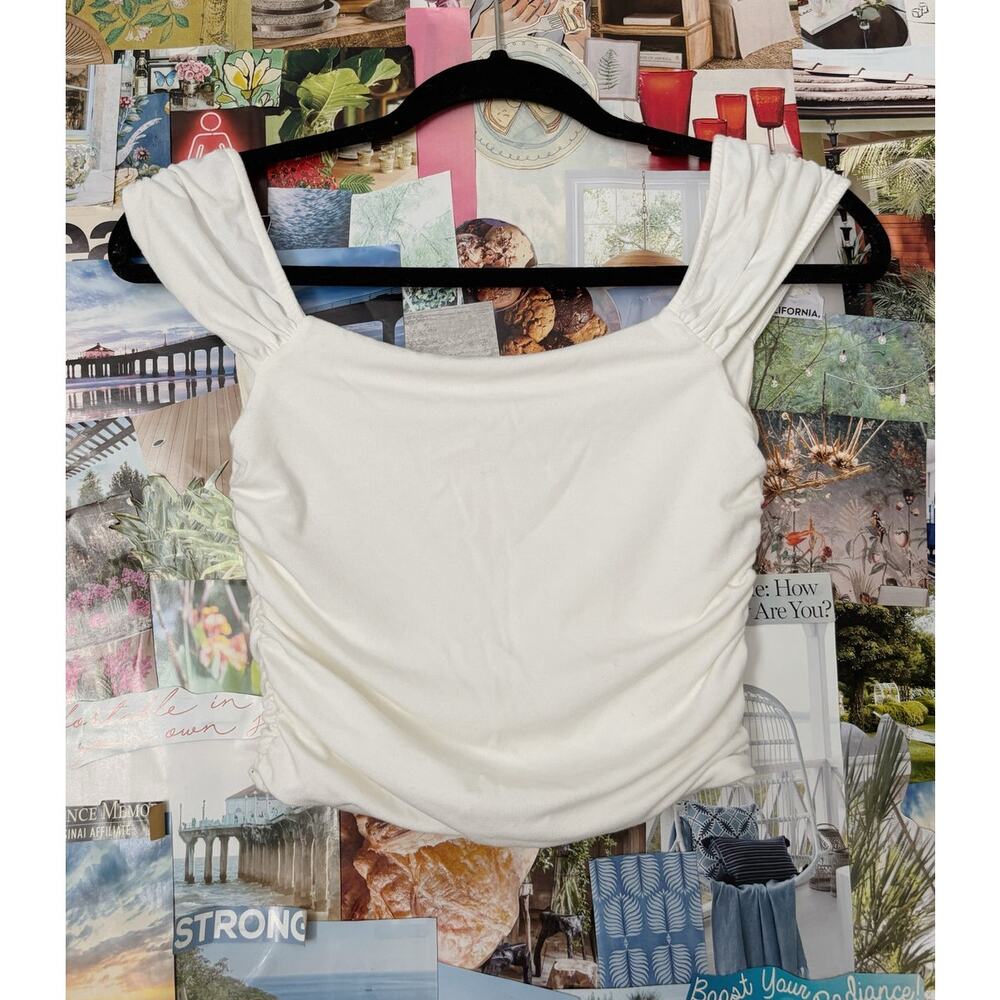 White Elodie Shirred Sleeveless Crop Top S - Picture 3 of 5
